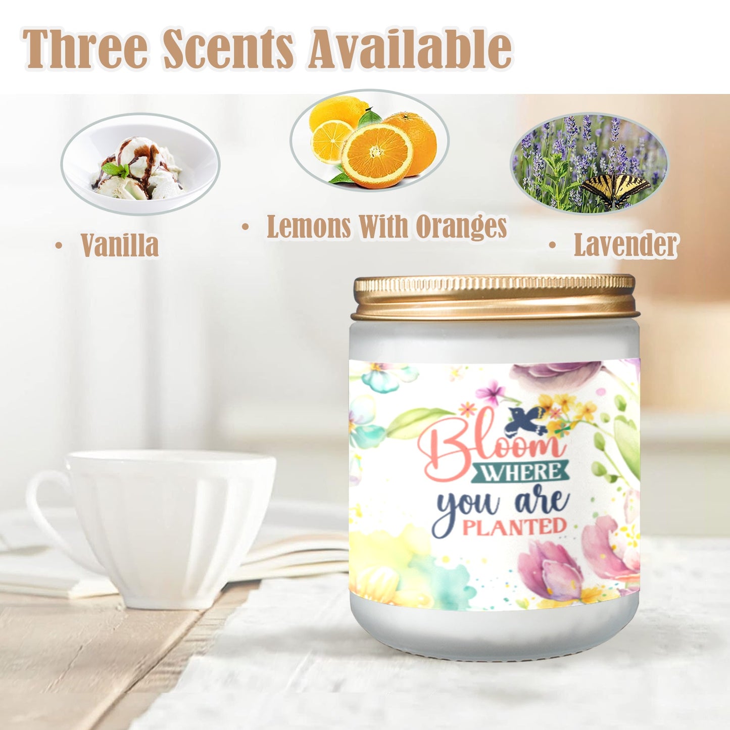 Bloom where you are planted- Candle glass Frosted Glass Candle Cup - Large Size