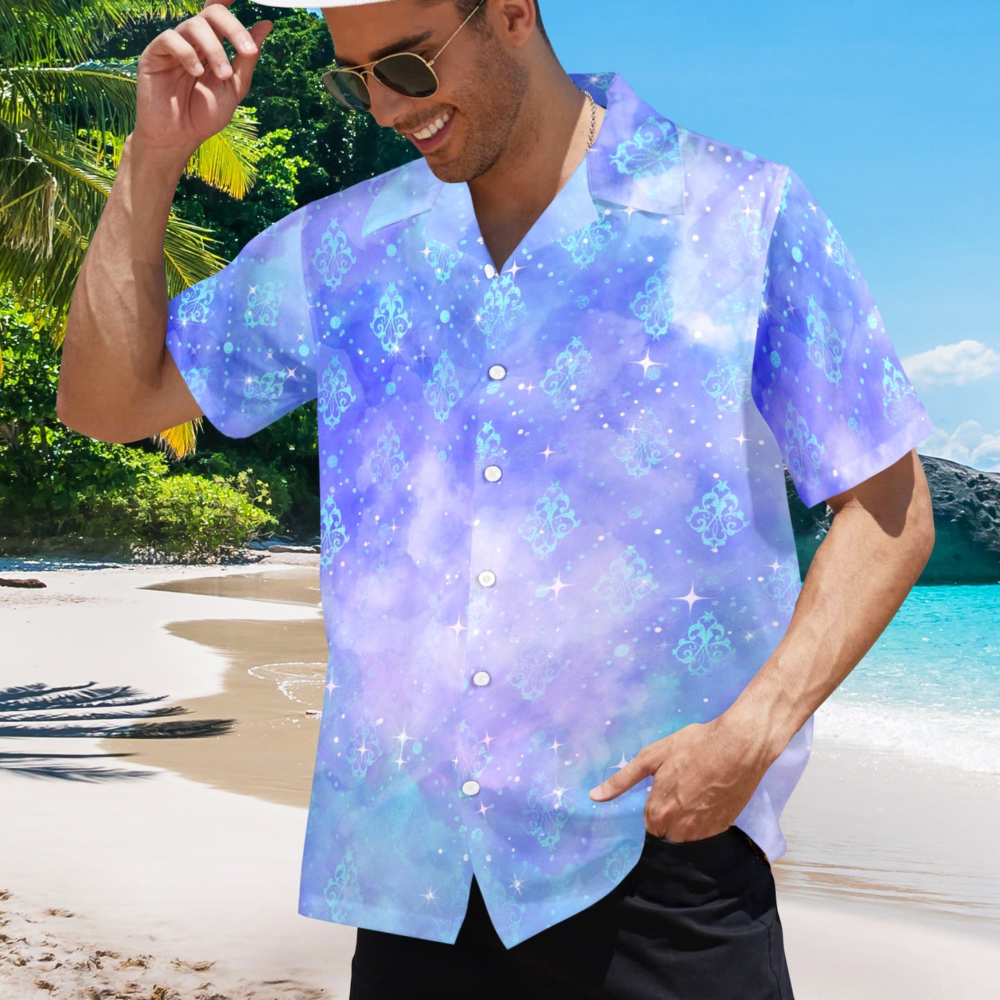 MoonlightSerenade mens hawaiian shirt button down front Men's All Over Print Hawaiian Shirt (Model T58)