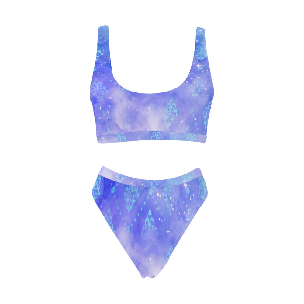 MoonlightSerenade womens sports bikini 2pc sports top high waist bottoms Sport Top & High-Waisted Bikini Swimsuit (Model S07)