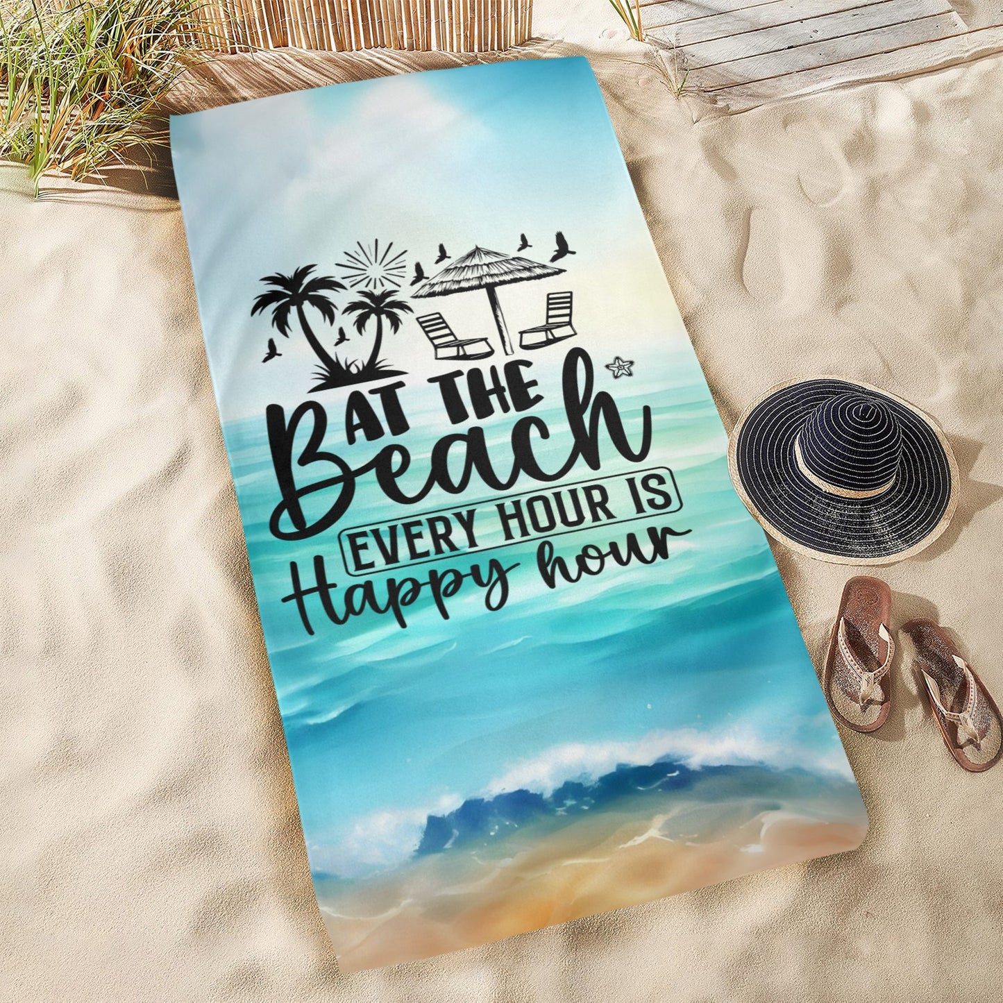 Beach Towel - Beach Happy Hour Beach Towel 31"x71"(NEW)