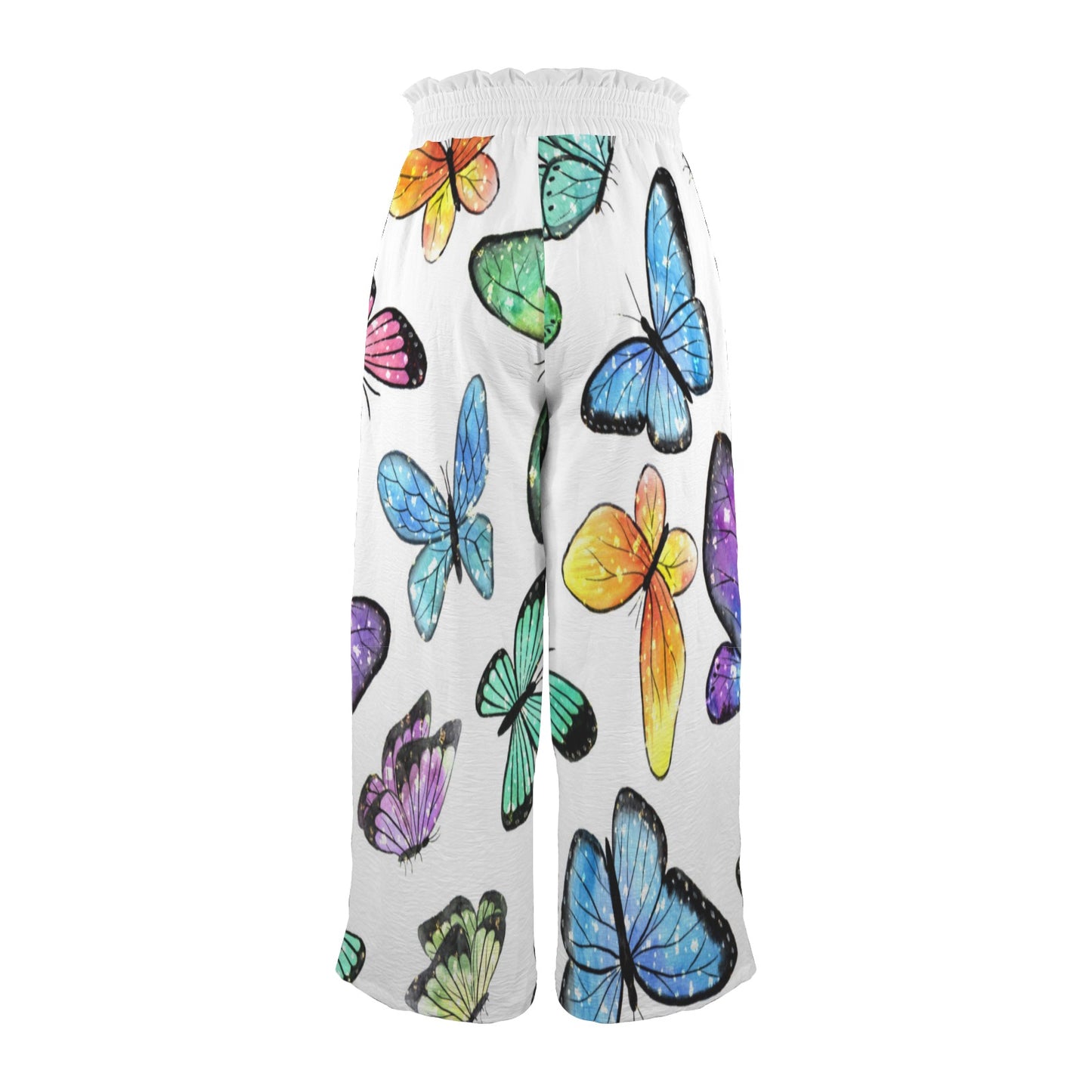 Butterflies womens high waist wide leg pants Elastic Waist Tether Pockets Wide Leg Pants