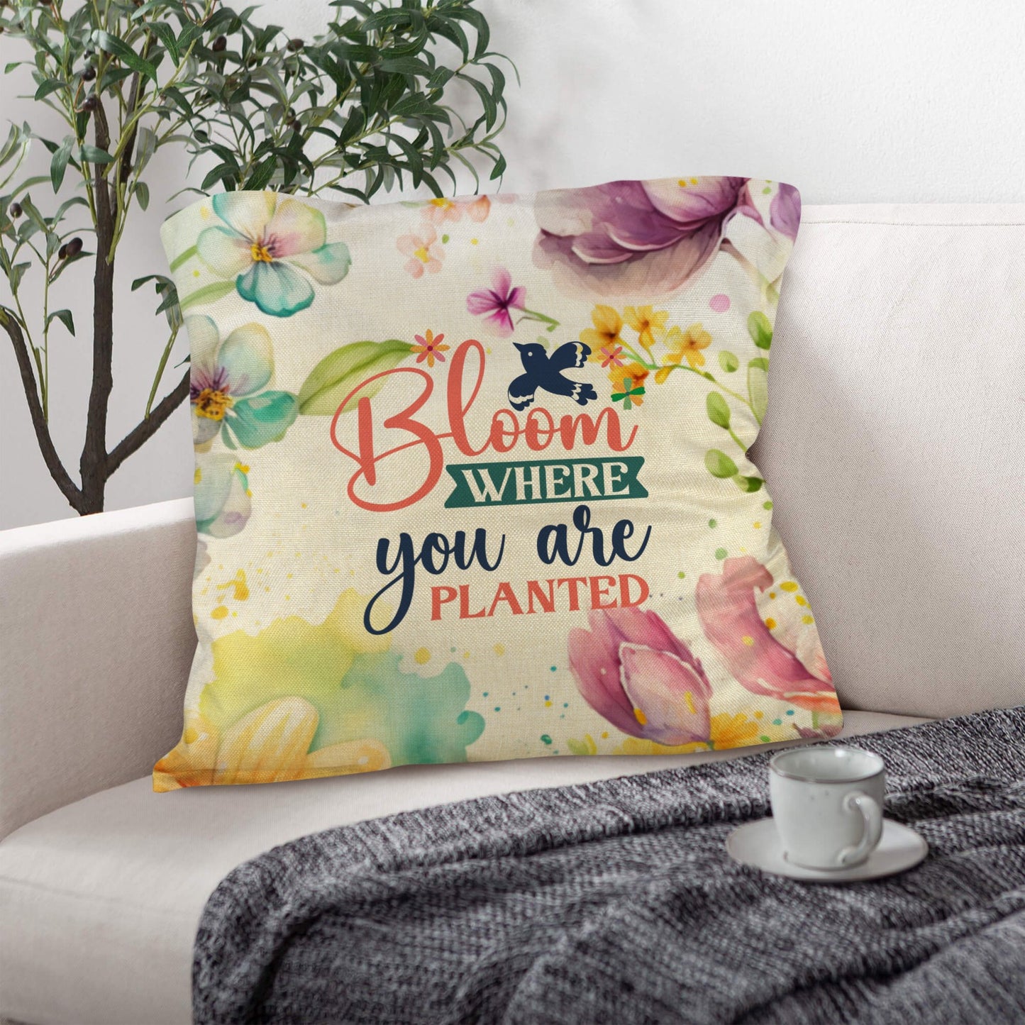 Spring Flowers Blloom where you are planted pillow Linen Pillow Case 18"x18" (One Side)