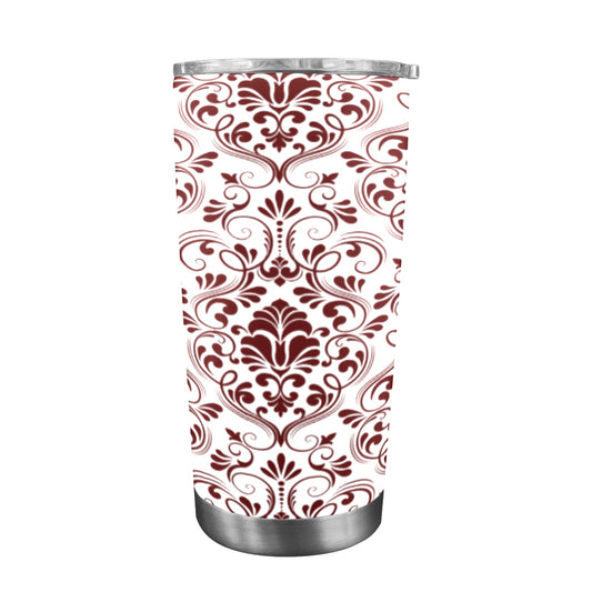Garnet-maroon seamless-DamaskPattern 20oz Mobile Tumbler with Clear Slide Lid
