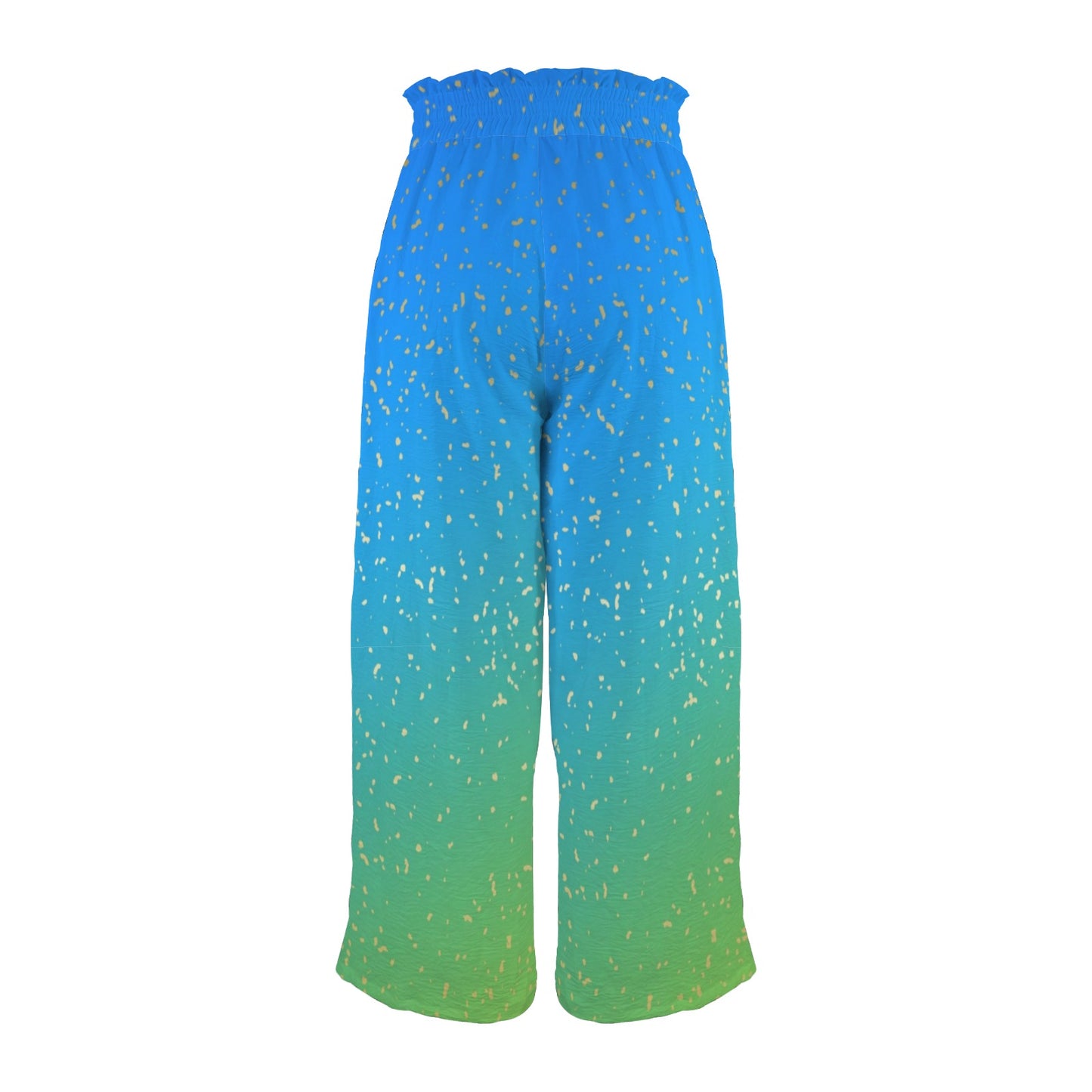 blue-green womens high waist wide leg pants Elastic Waist Tether Pockets Wide Leg Pants
