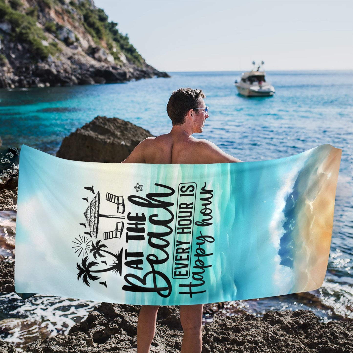 Beach Towel - Beach Happy Hour Beach Towel 31"x71"(NEW)