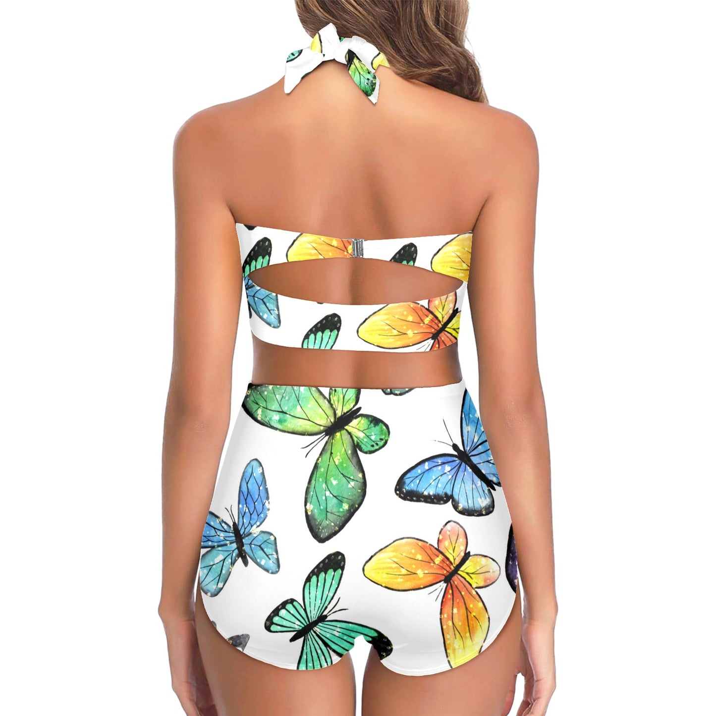 Butterflies womens 2 piece swimwear Women's Halter Neck Gather Chest Bikini Swimsuit