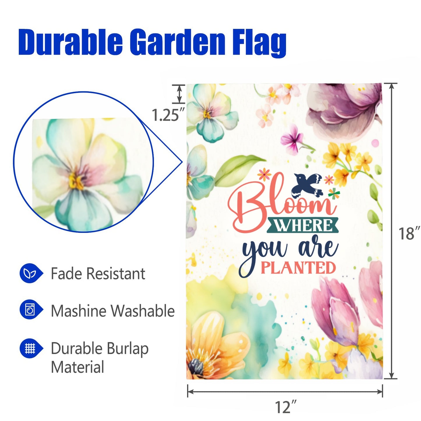 Garden Flag Bloom where youre planted 2 sided Linen Garden Flag 12''x18''