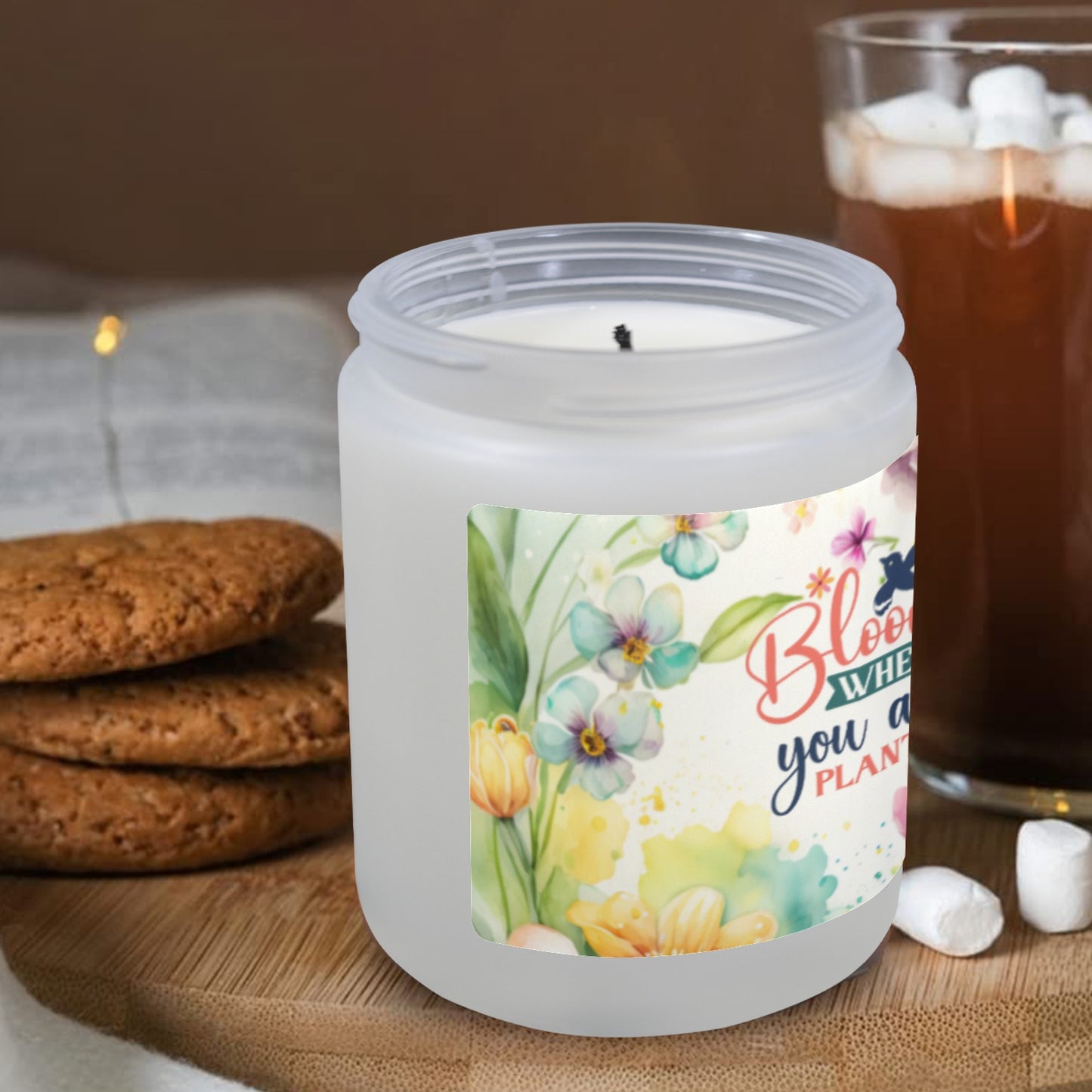 Bloom where you are planted- Candle glass Frosted Glass Candle Cup - Large Size