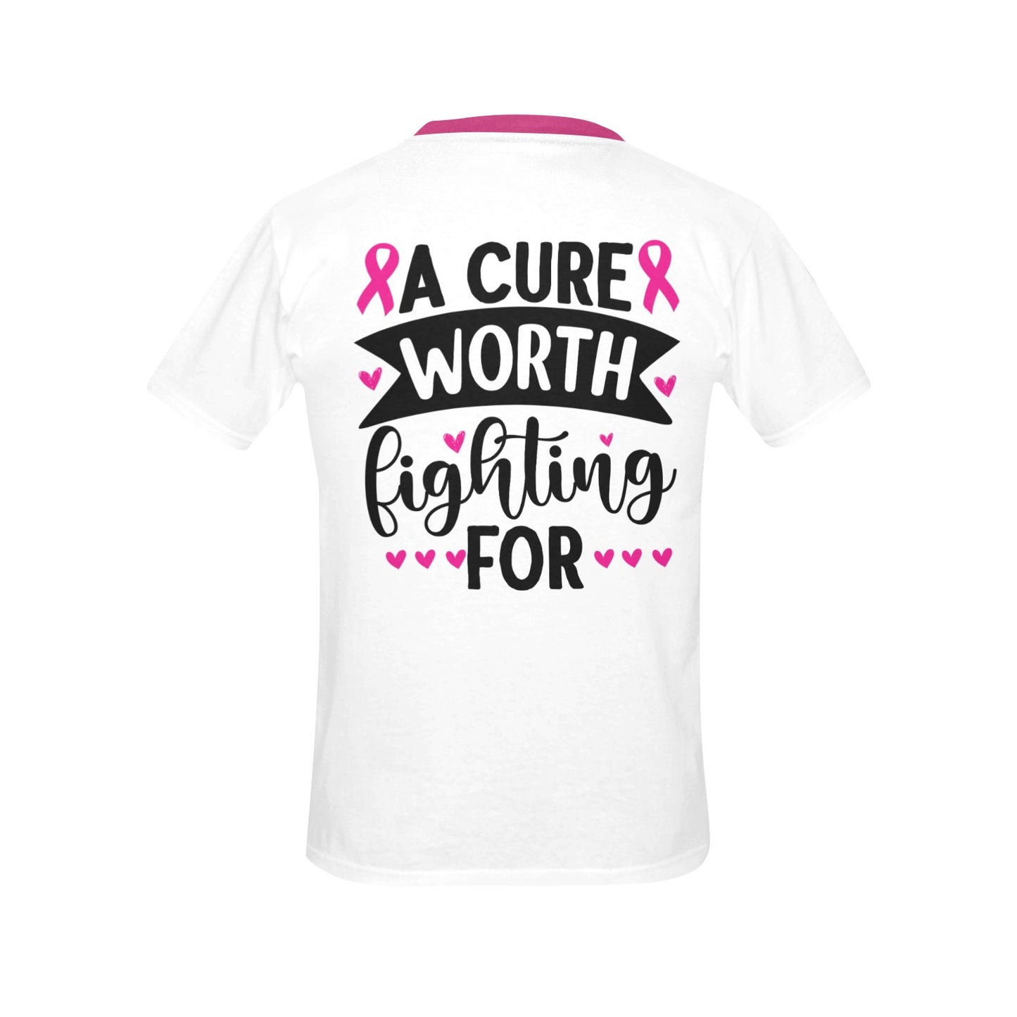 A cure worth fighting for breast cancer awareness womens t-shirt Women's All Over Print Crew Neck T-Shirt (Model T40-2)
