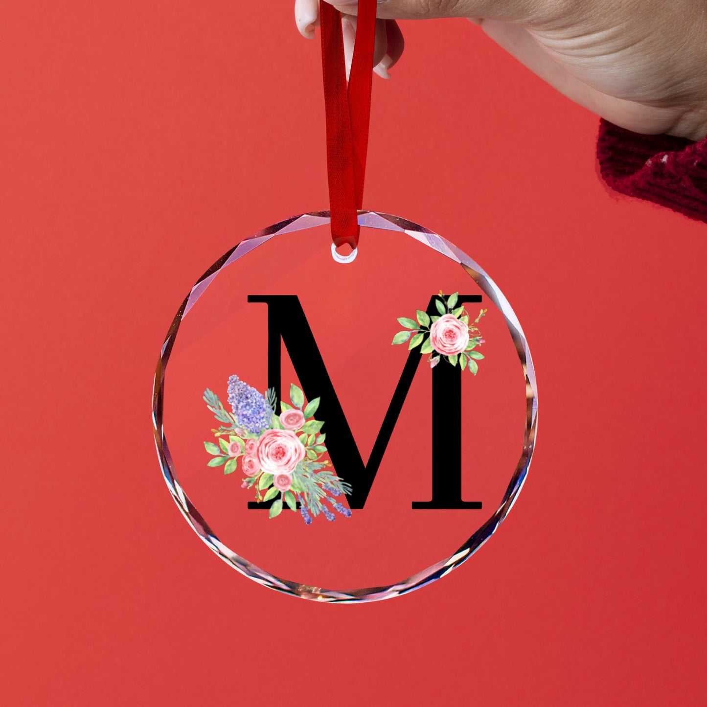 Monogram ornament "M" Round Crystal Glass Ornament-New