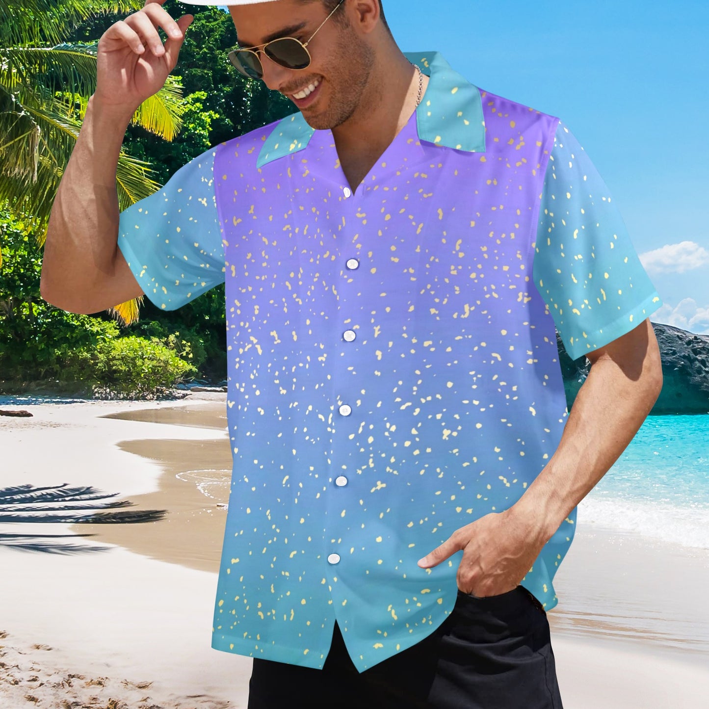purple-blue gradient mens hawaiin shirt button down front Men's All Over Print Hawaiian Shirt (Model T58)