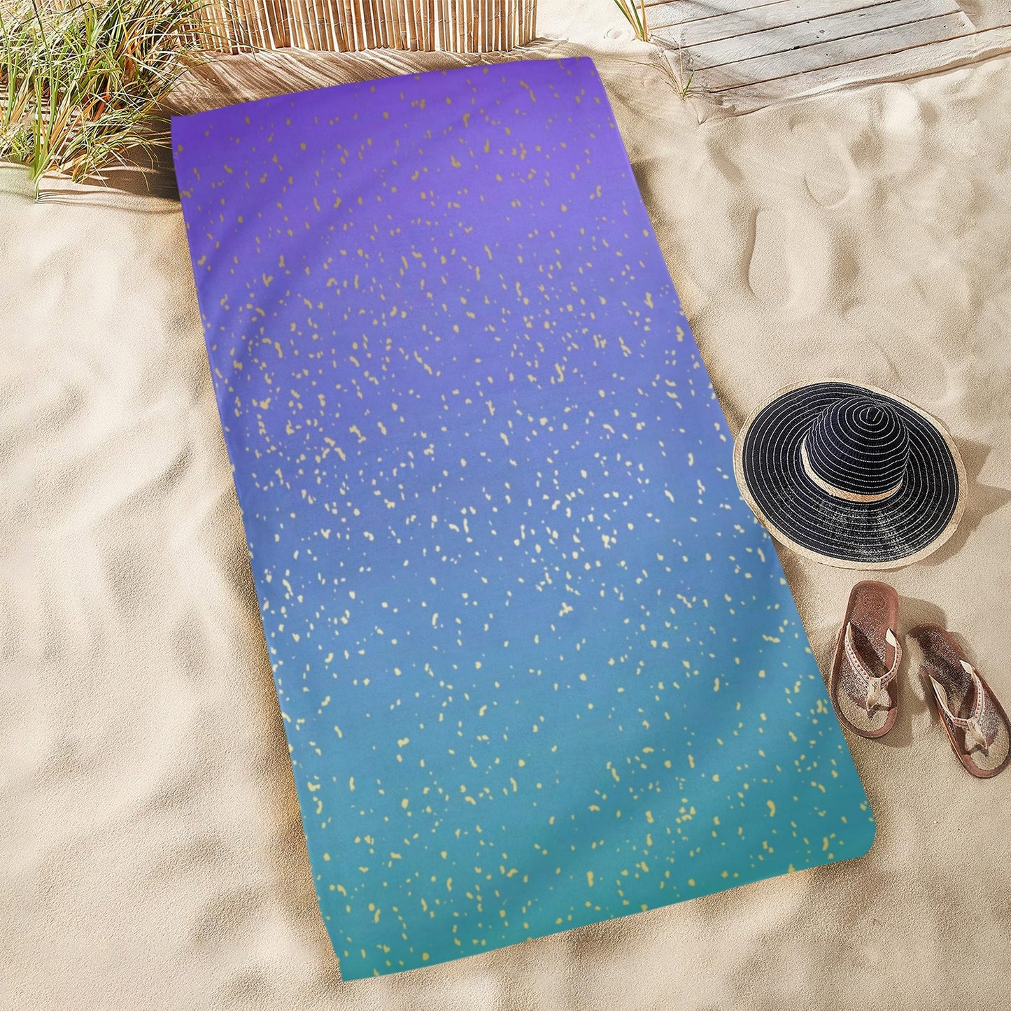 purple-blue gradient gold specs beach towel Beach Towel 31"x71"(NEW)
