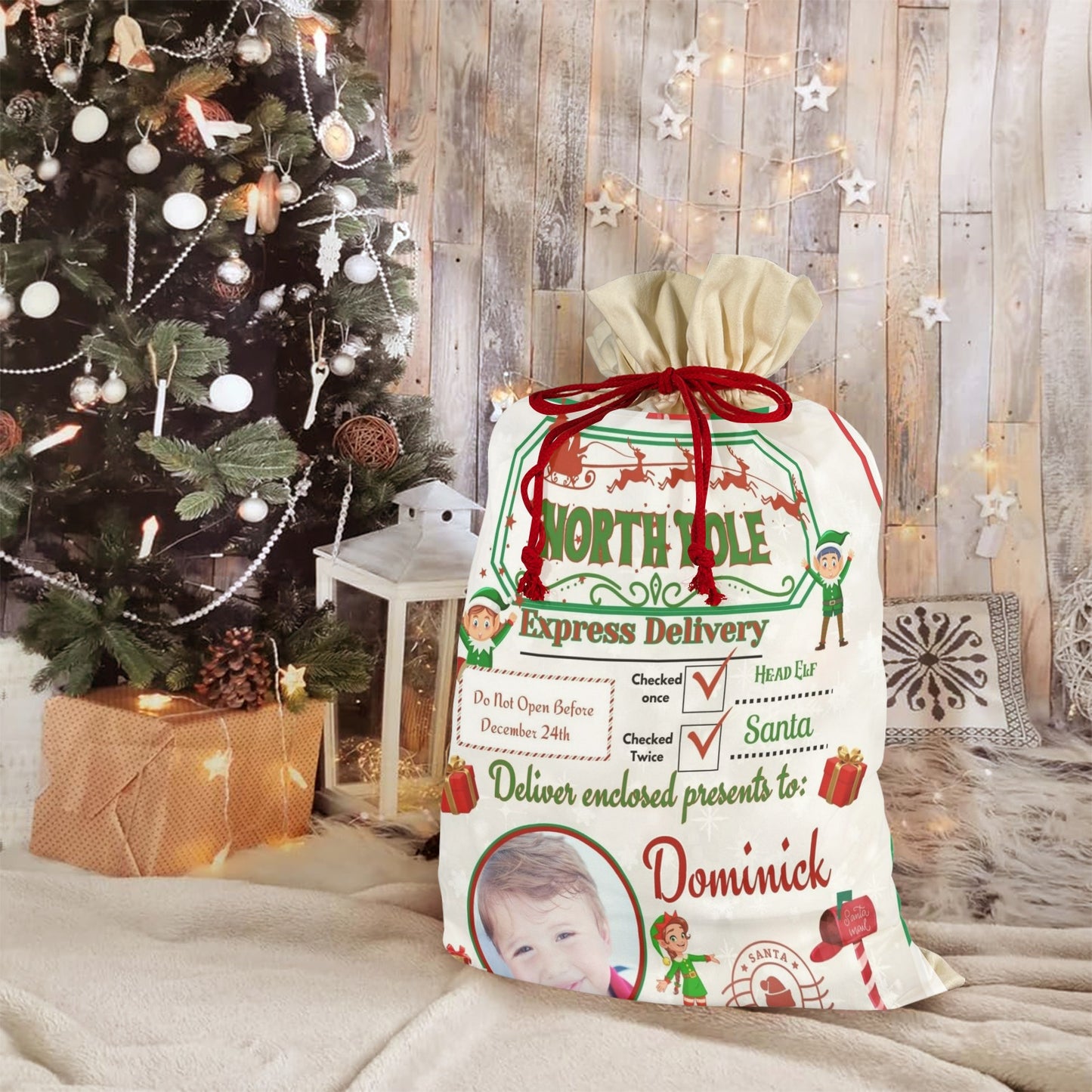 Custom Santa Sack Santa Claus Drawstring Bag 21"x32" (One-Sided Printing)