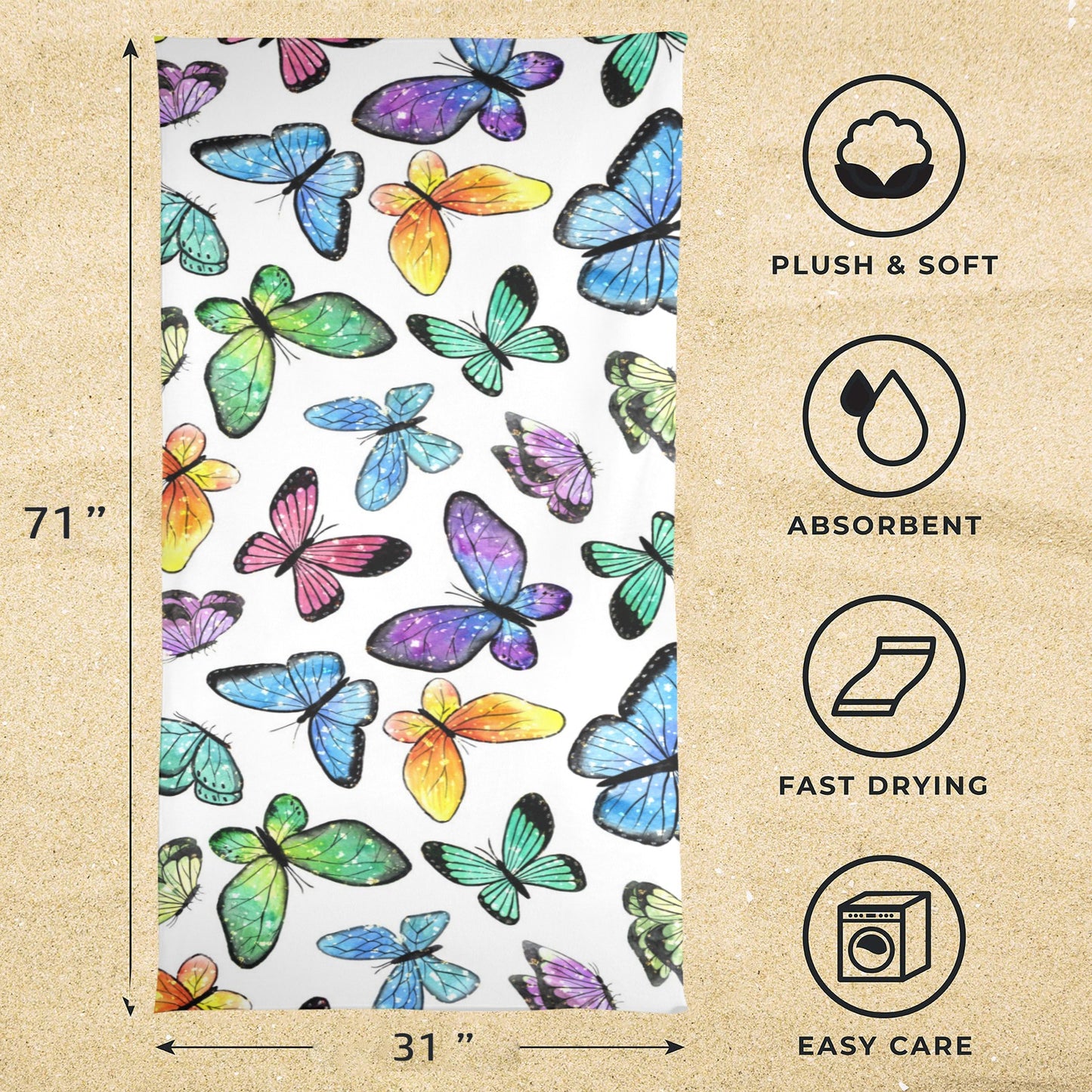 Butterflies beach towel Beach Towel 31"x71"(NEW)