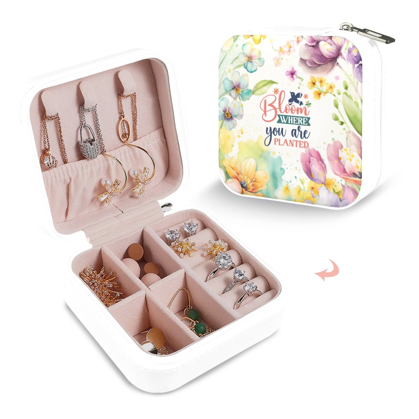 Bloom where you are planted Travel Jewelry Case Custom Printed Travel Jewelry Box