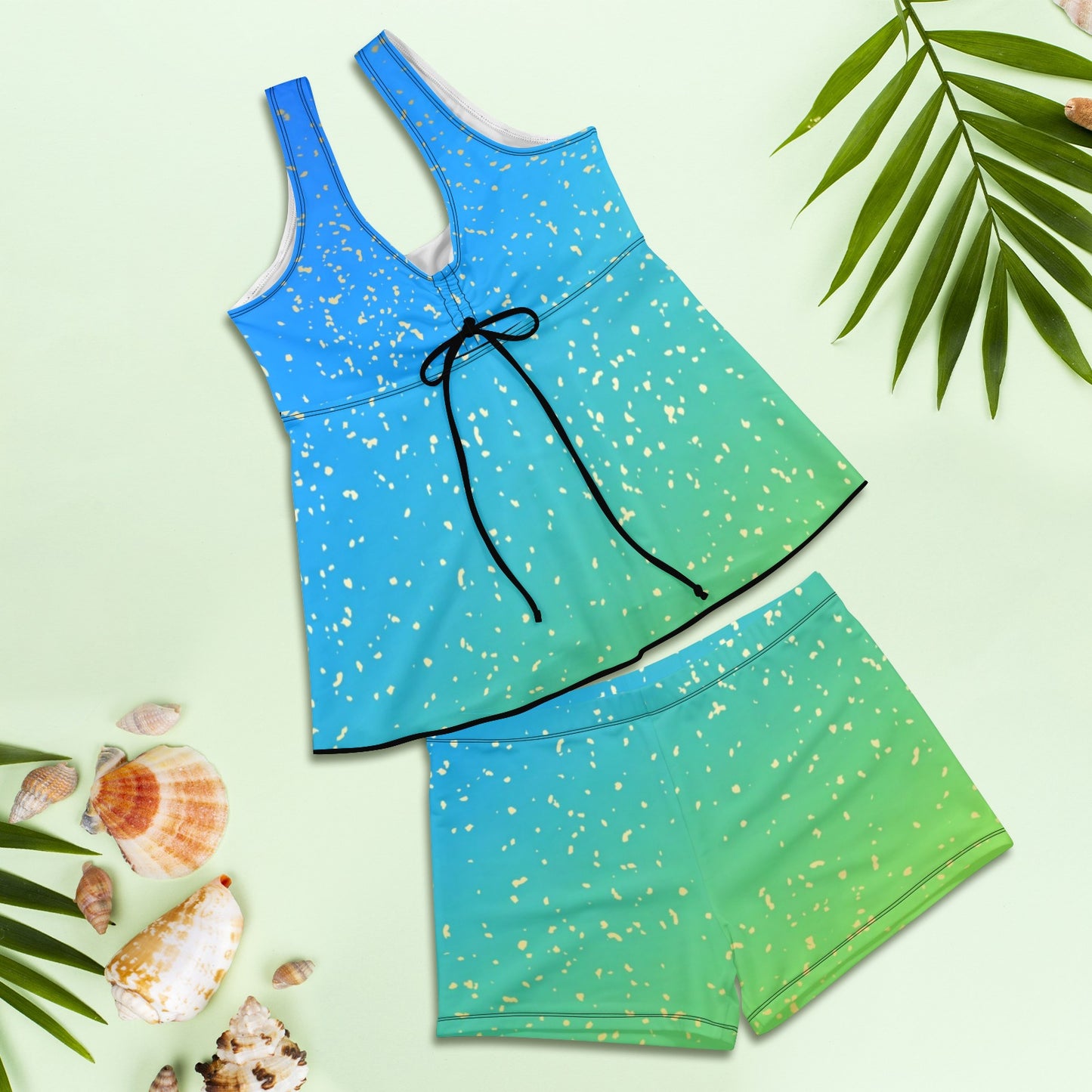 blue-green womens 2 piece tankini with boy-short bottoms Women's Vest Skirt Split Swimsuit (Model S47)