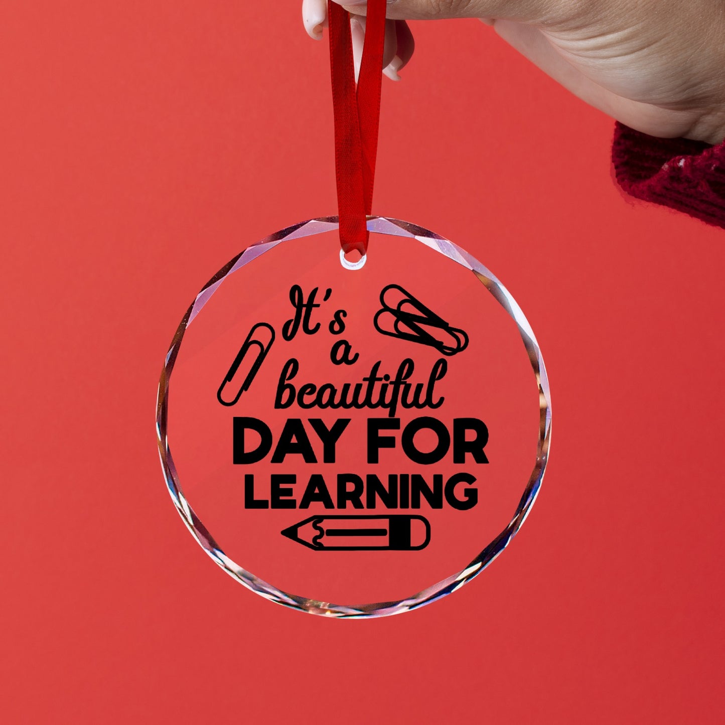 It’s a beautiful day for learning Teacher ornament Round Crystal Glass Ornament-New