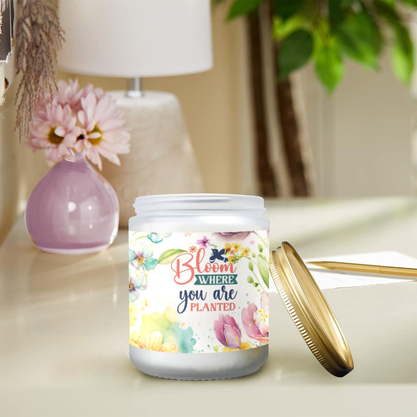 Bloom where you are planted- Candle glass Frosted Glass Candle Cup - Large Size
