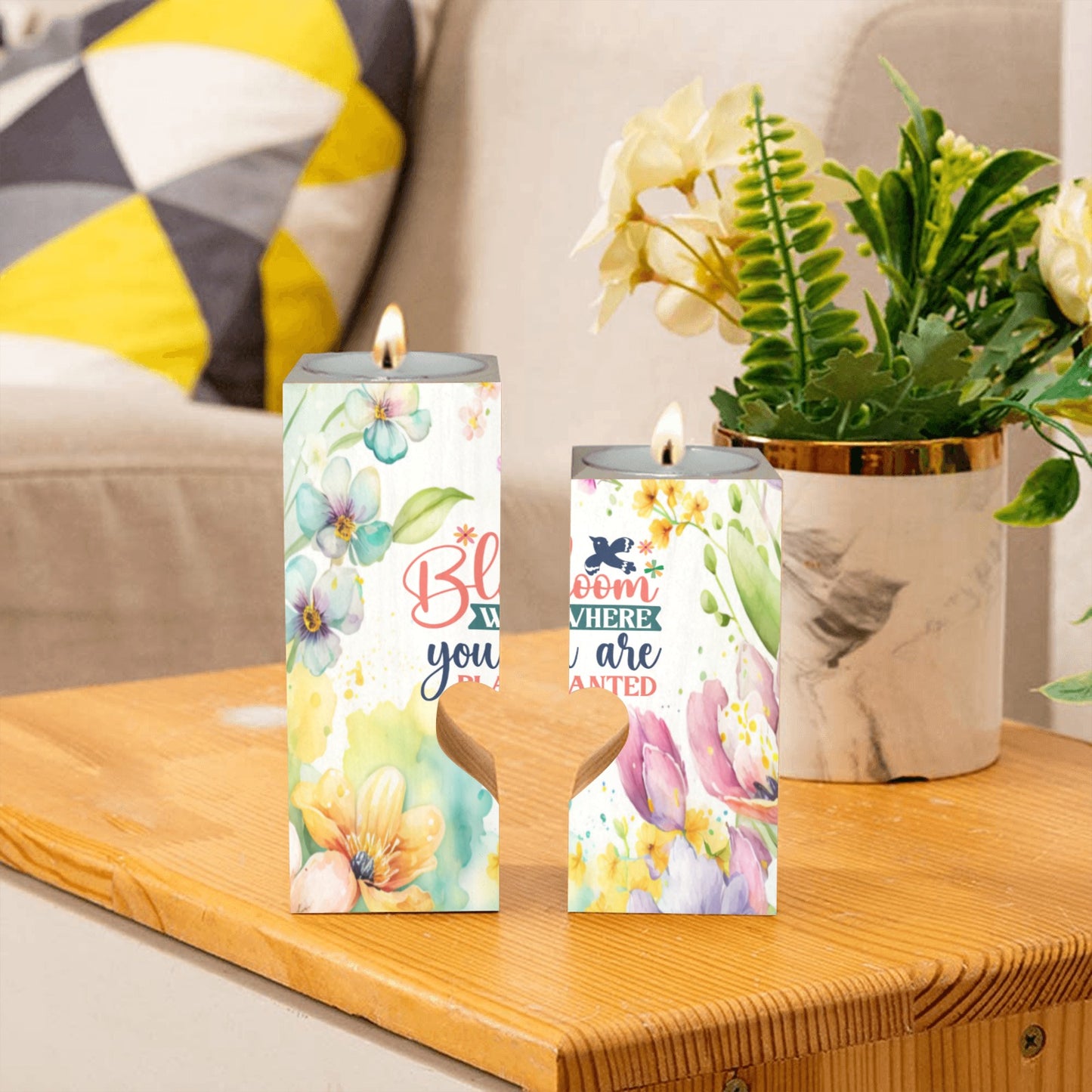 Bloom where you are planted Wooden Candle Wooden Candle Holder (Without Candle)