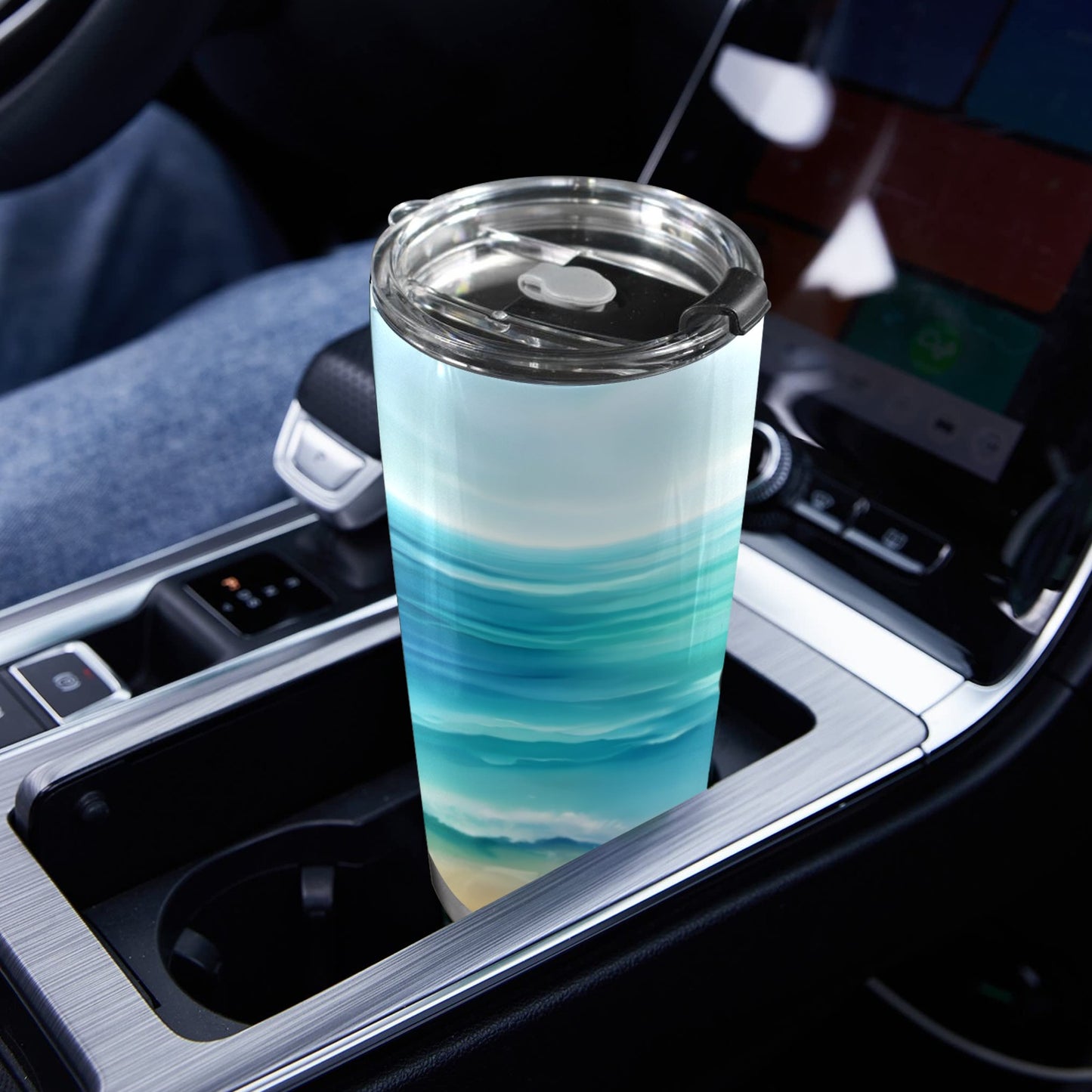 At the beach every hour is happy hour 20oz tumbler 20oz Mobile Tumbler with Lid (Black Lock)