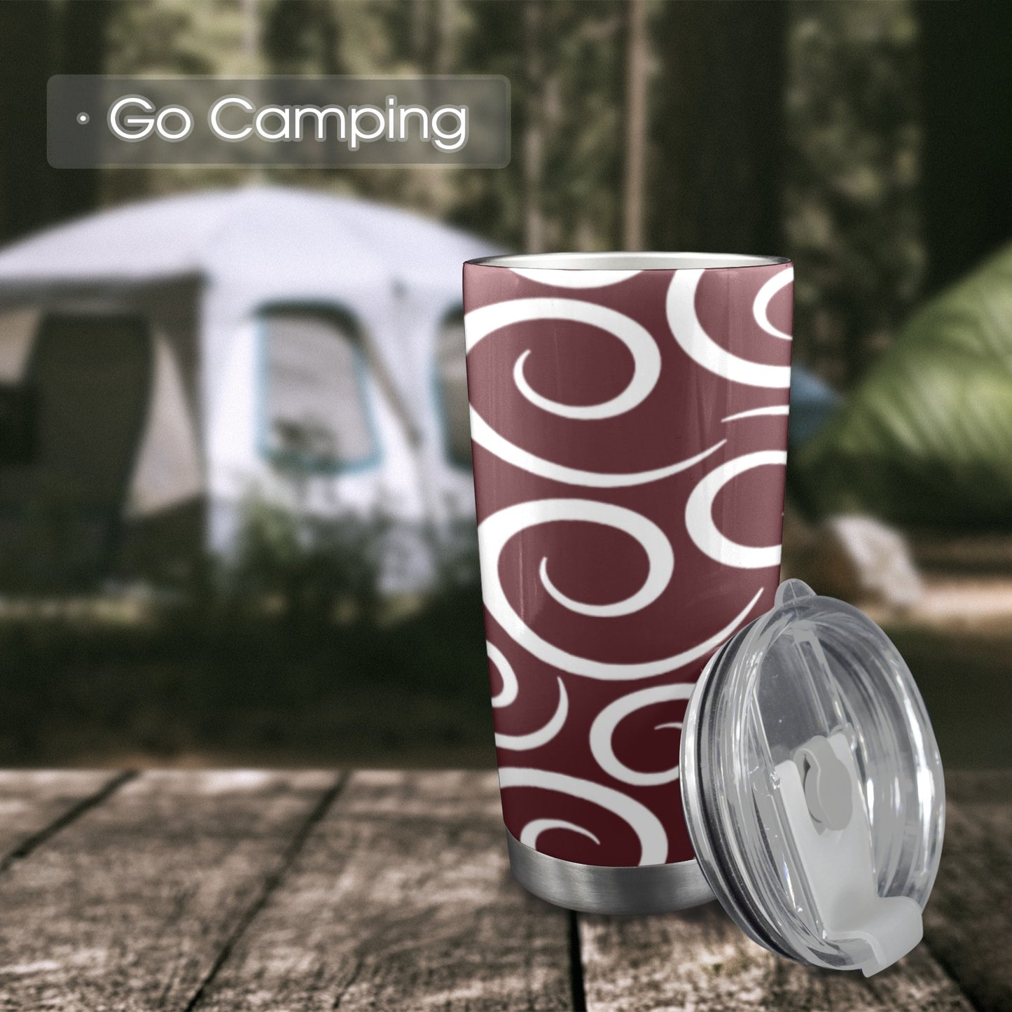 grey swirl maroon background 20oz Mobile Tumbler with Clear Slide Lid