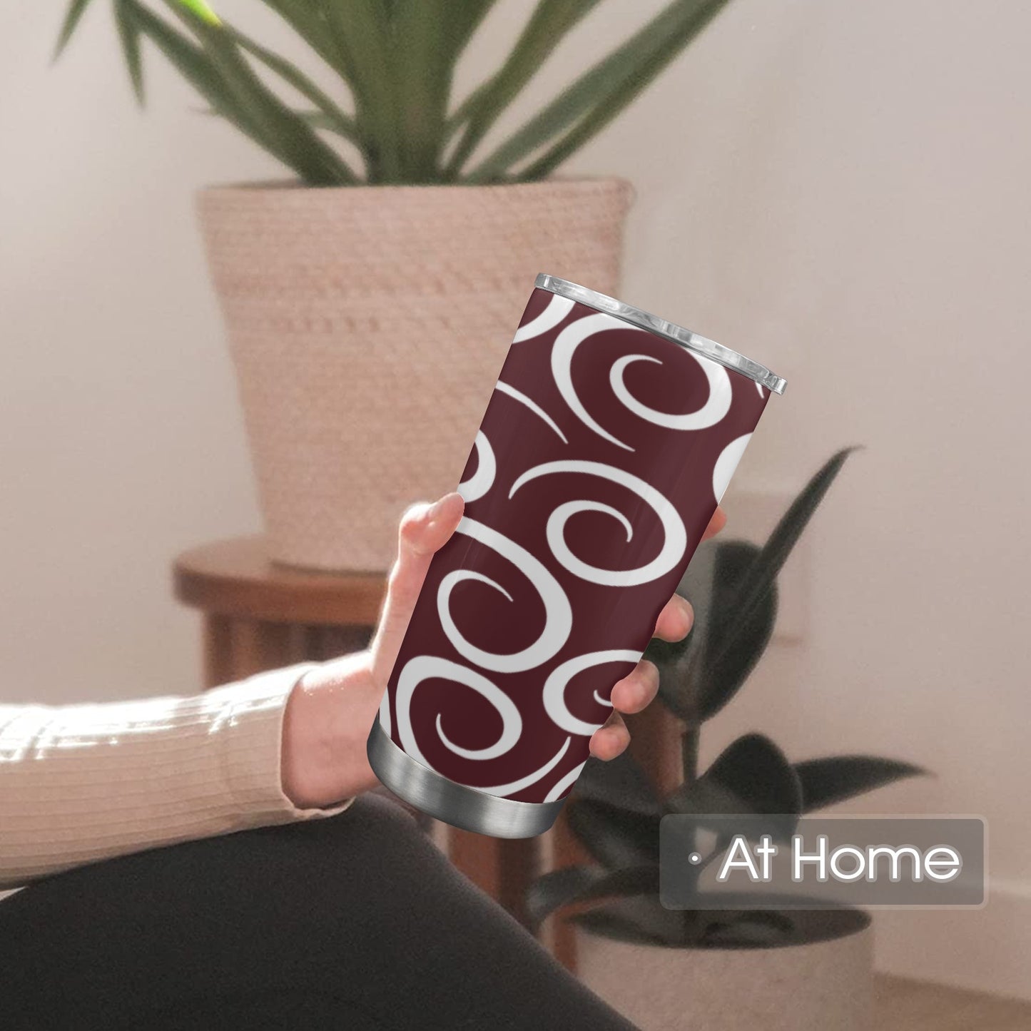 grey swirl maroon background 20oz Mobile Tumbler with Clear Slide Lid
