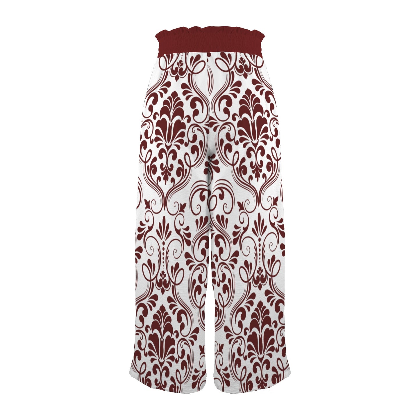 garnet damask elastic waist w/pockets womens pants Elastic Waist Tether Pockets Wide Leg Pants