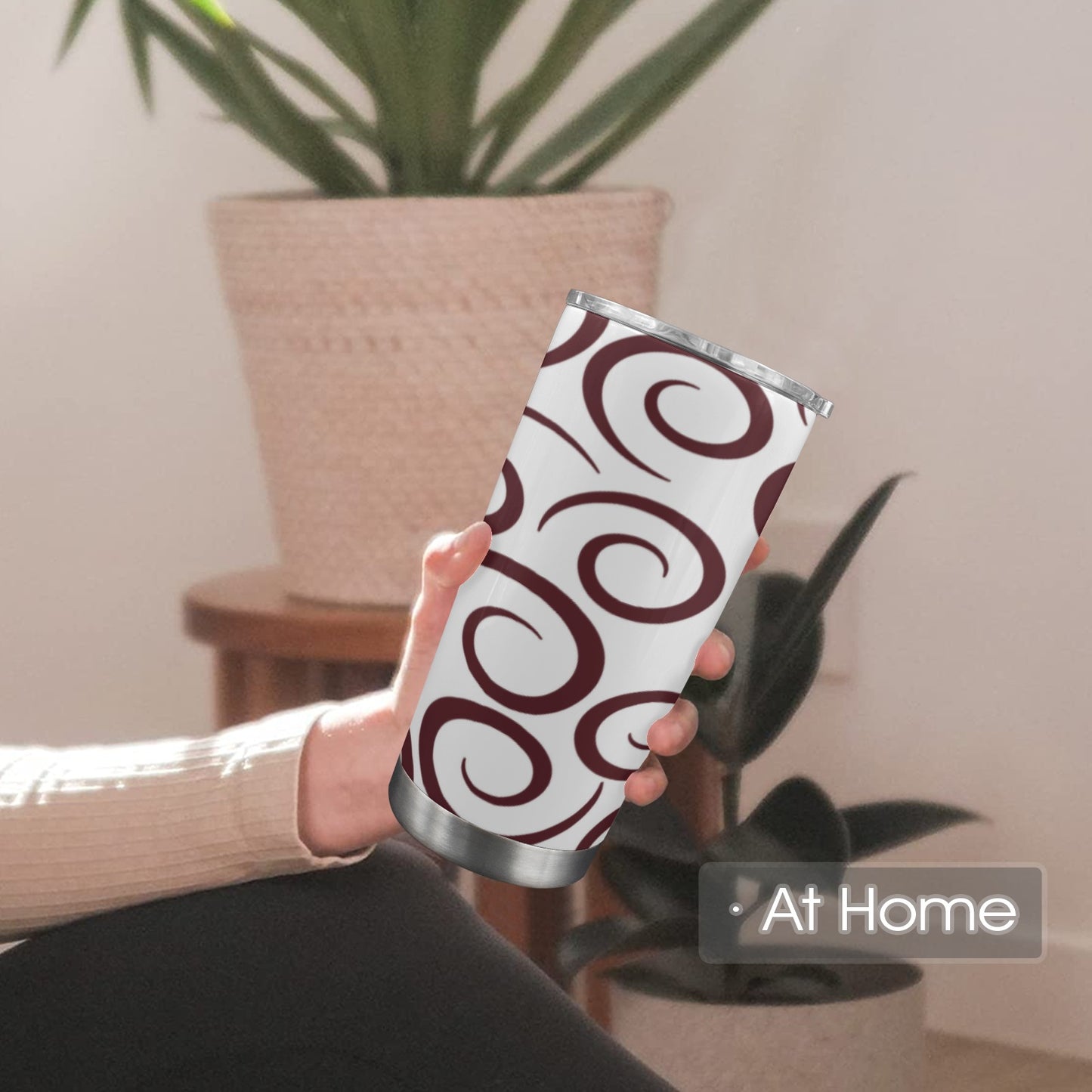 maroon swirl grey background 20oz Mobile Tumbler with Clear Slide Lid