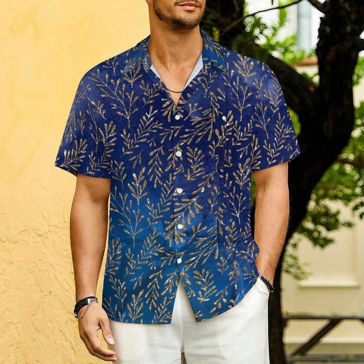 Short sleeved shirt Men's Lapel Collar Folds Design Shirt