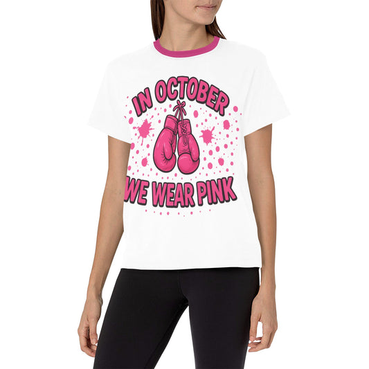 A cure worth fighting for breast cancer awareness womens t-shirt Women's All Over Print Crew Neck T-Shirt (Model T40-2)