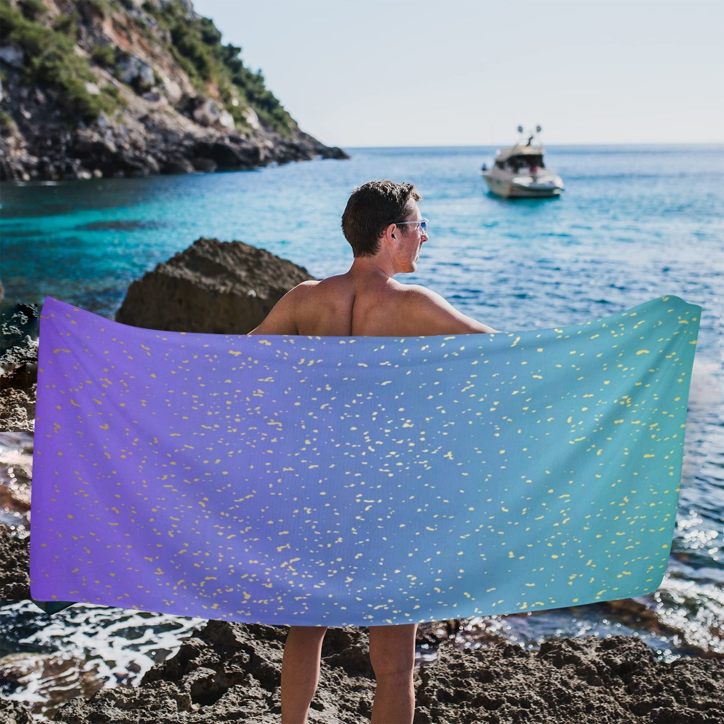 purple-blue gradient gold specs beach towel Beach Towel 31"x71"(NEW)