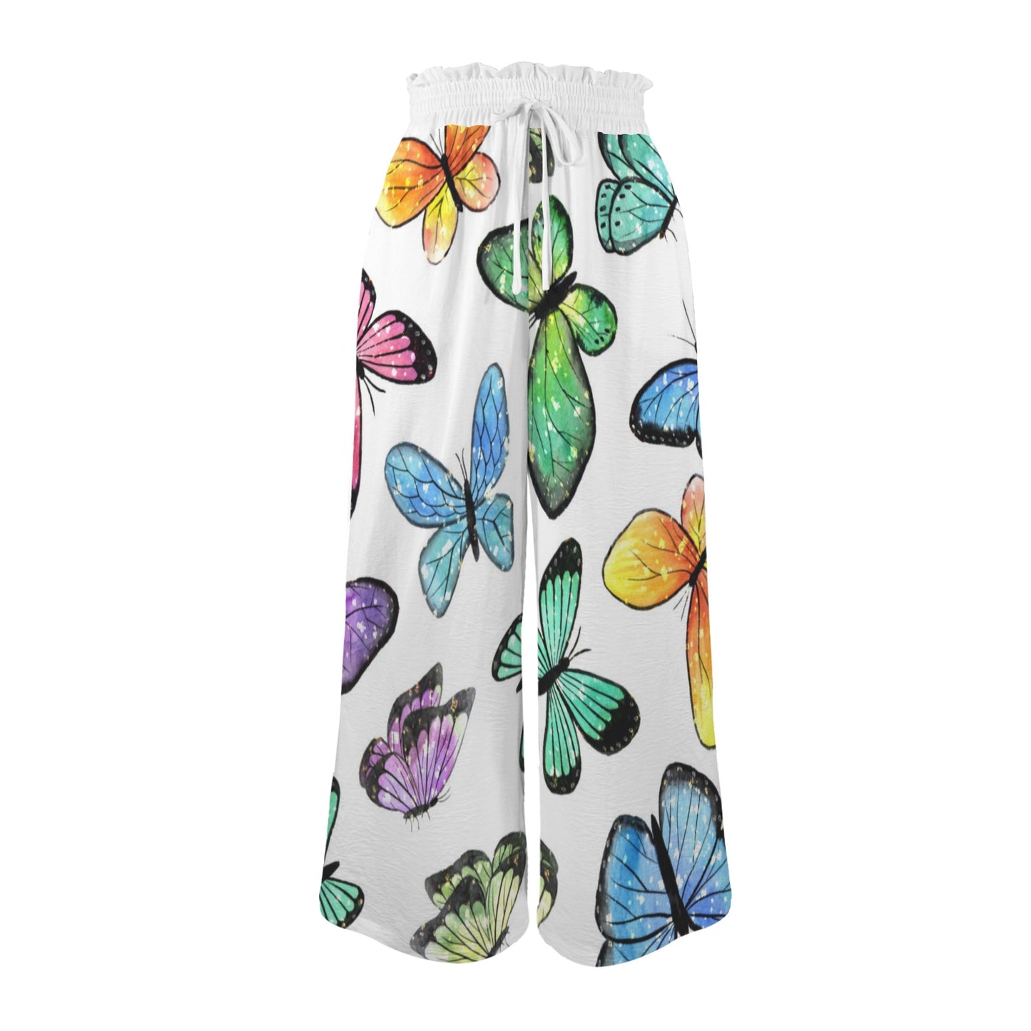 Butterflies womens high waist wide leg pants Elastic Waist Tether Pockets Wide Leg Pants