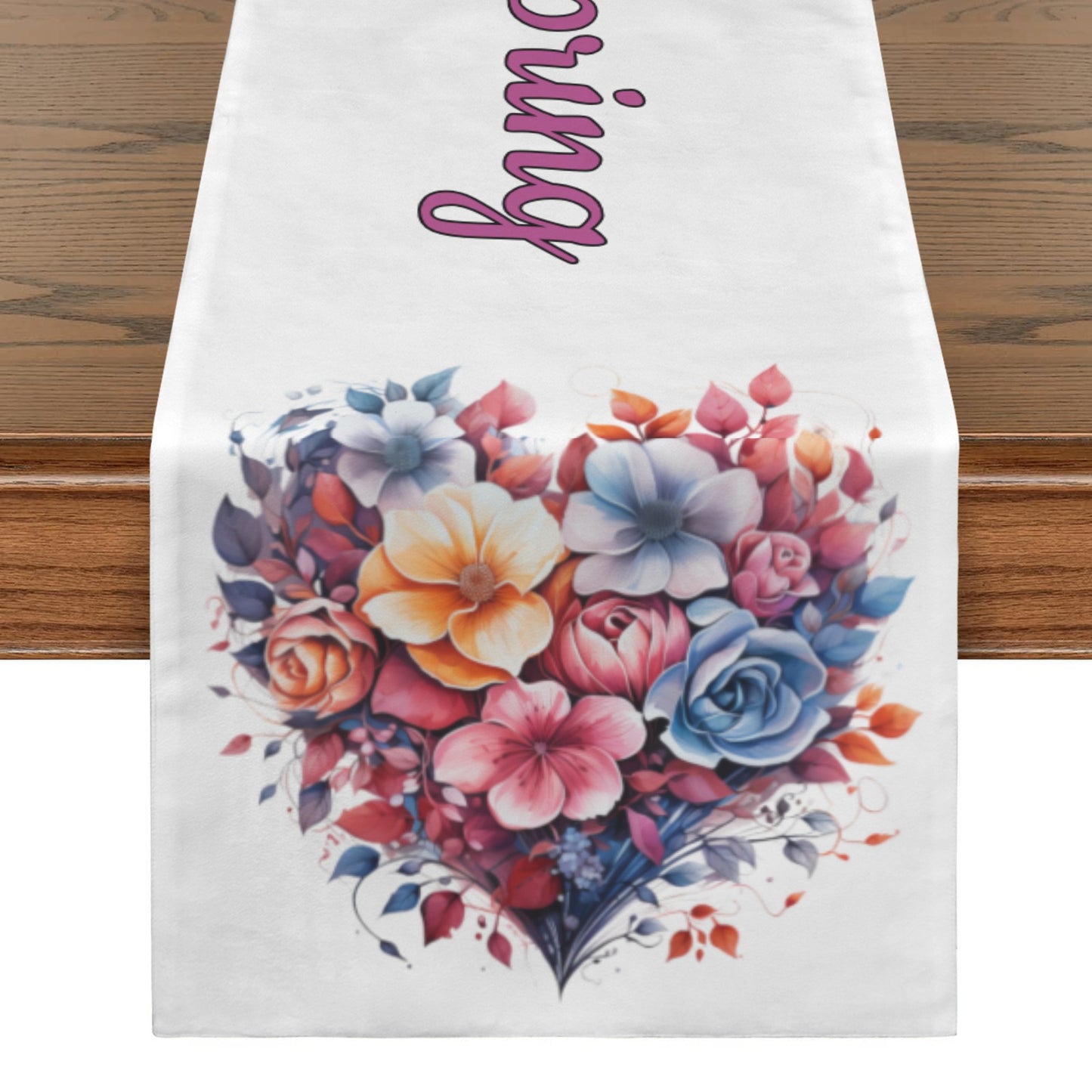 Floral Heart Hello Spring table runner Table Runner 48"x13"