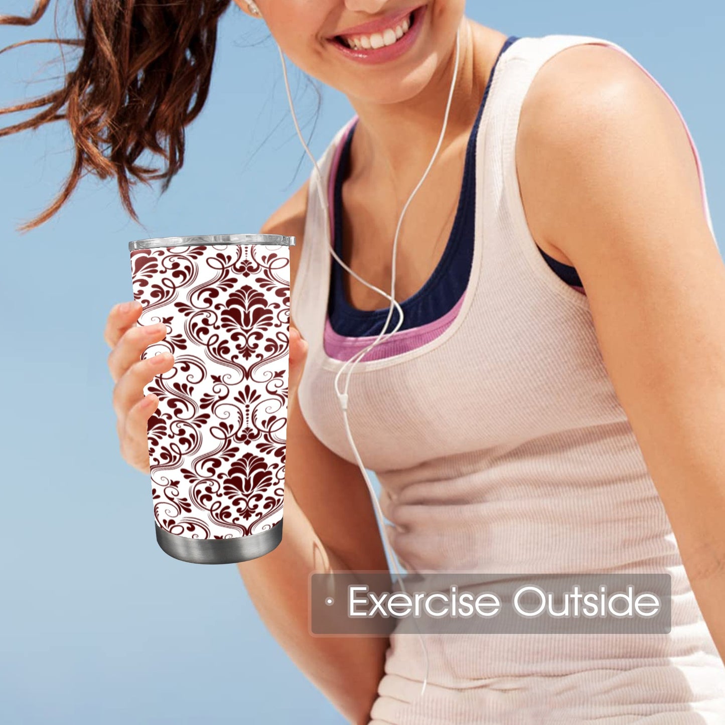 Garnet-maroon seamless-DamaskPattern 20oz Mobile Tumbler with Clear Slide Lid