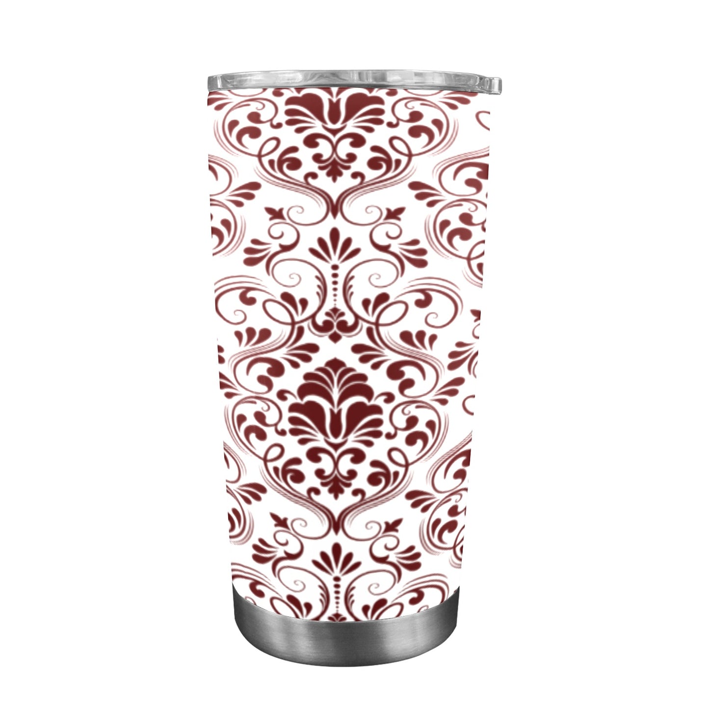 Garnet-maroon seamless-DamaskPattern 20oz Mobile Tumbler with Clear Slide Lid