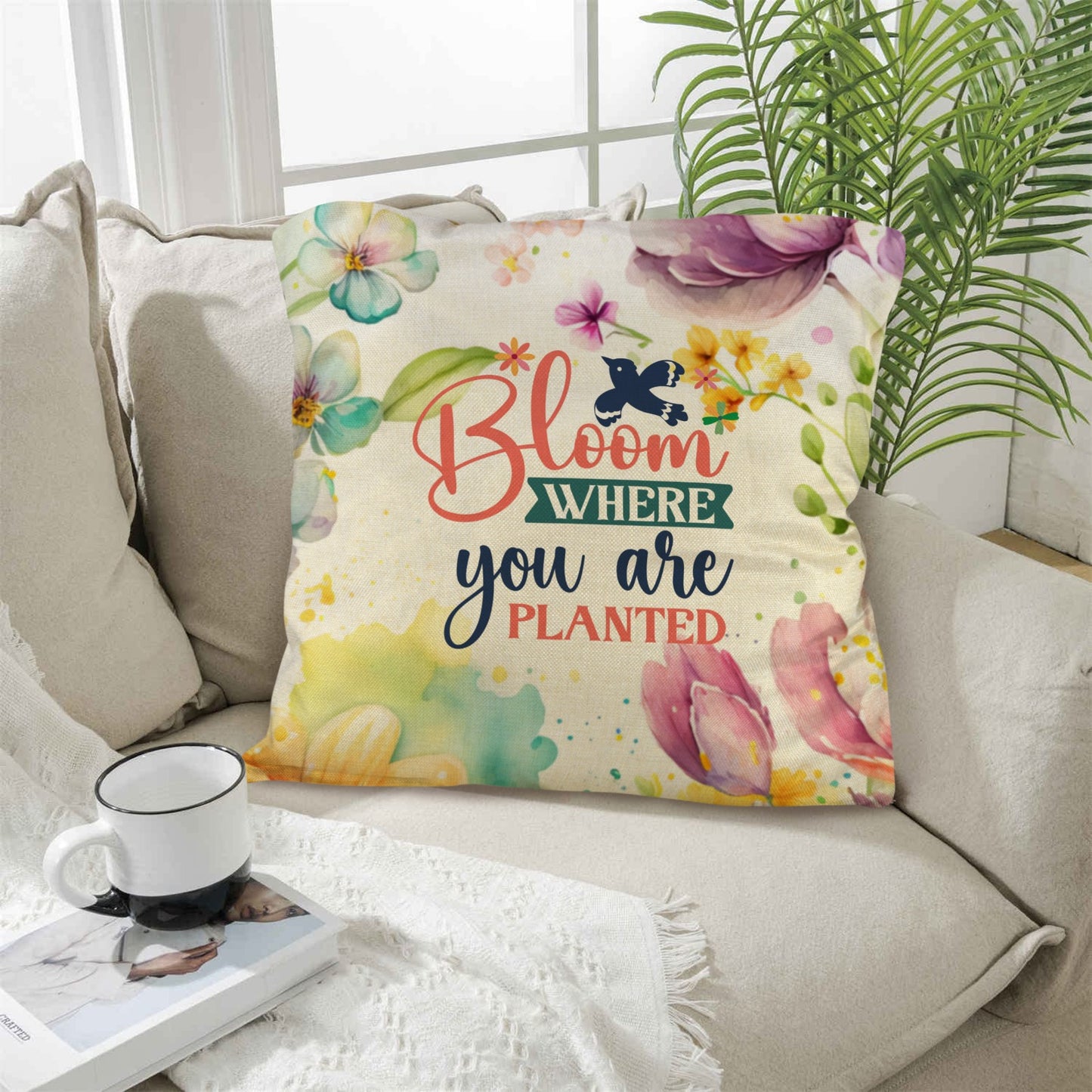 Spring Flowers Blloom where you are planted pillow Linen Pillow Case 18"x18" (One Side)