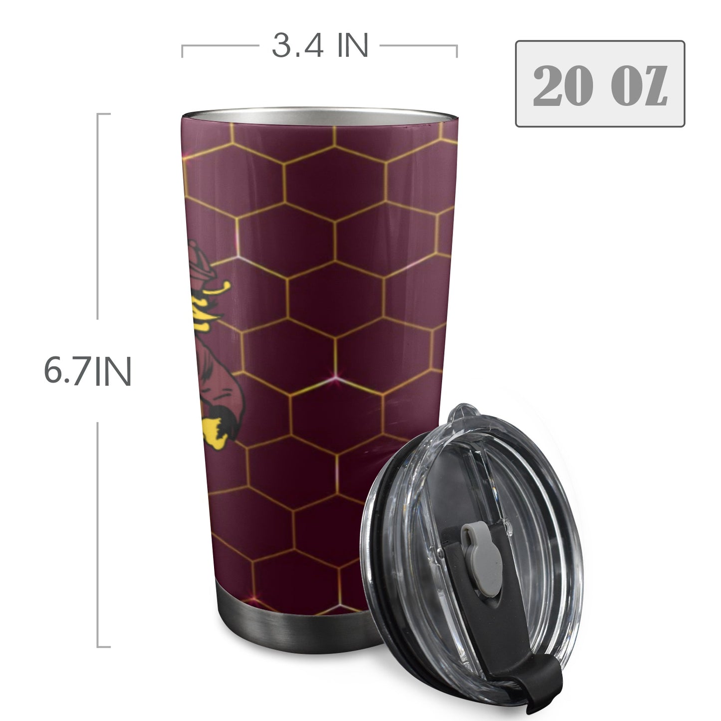 Honeycomb maroon YellowJacket mascot 20oz tumbler 20oz Mobile Tumbler with Lid (Black Lock)