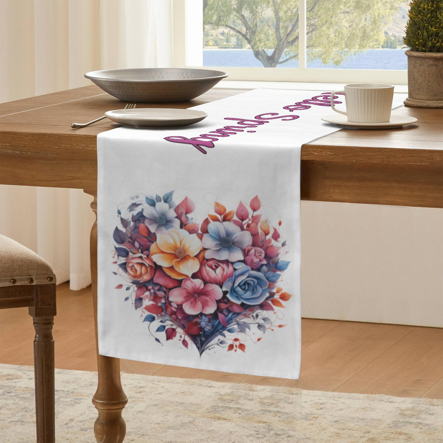 Floral Heart Hello Spring table runner Table Runner 48"x13"