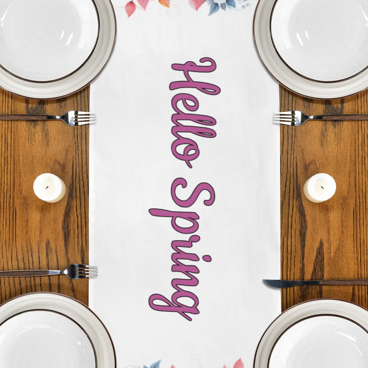 Floral Heart Hello Spring table runner Table Runner 48"x13"