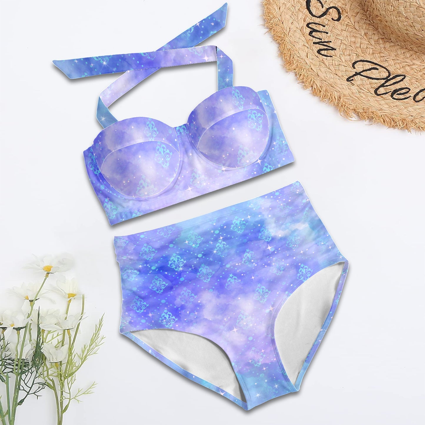 MoonlightSerenade womens 2piece swimwear Women's Halter Neck Gather Chest Bikini Swimsuit