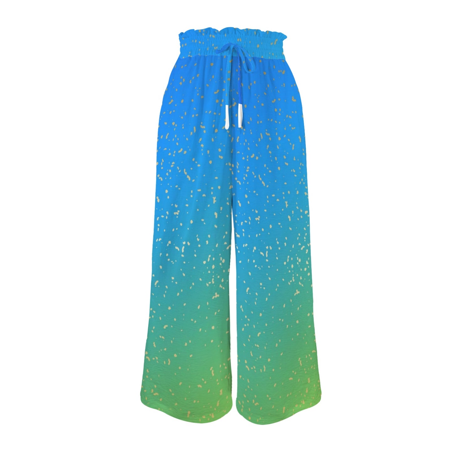 blue-green womens high waist wide leg pants Elastic Waist Tether Pockets Wide Leg Pants
