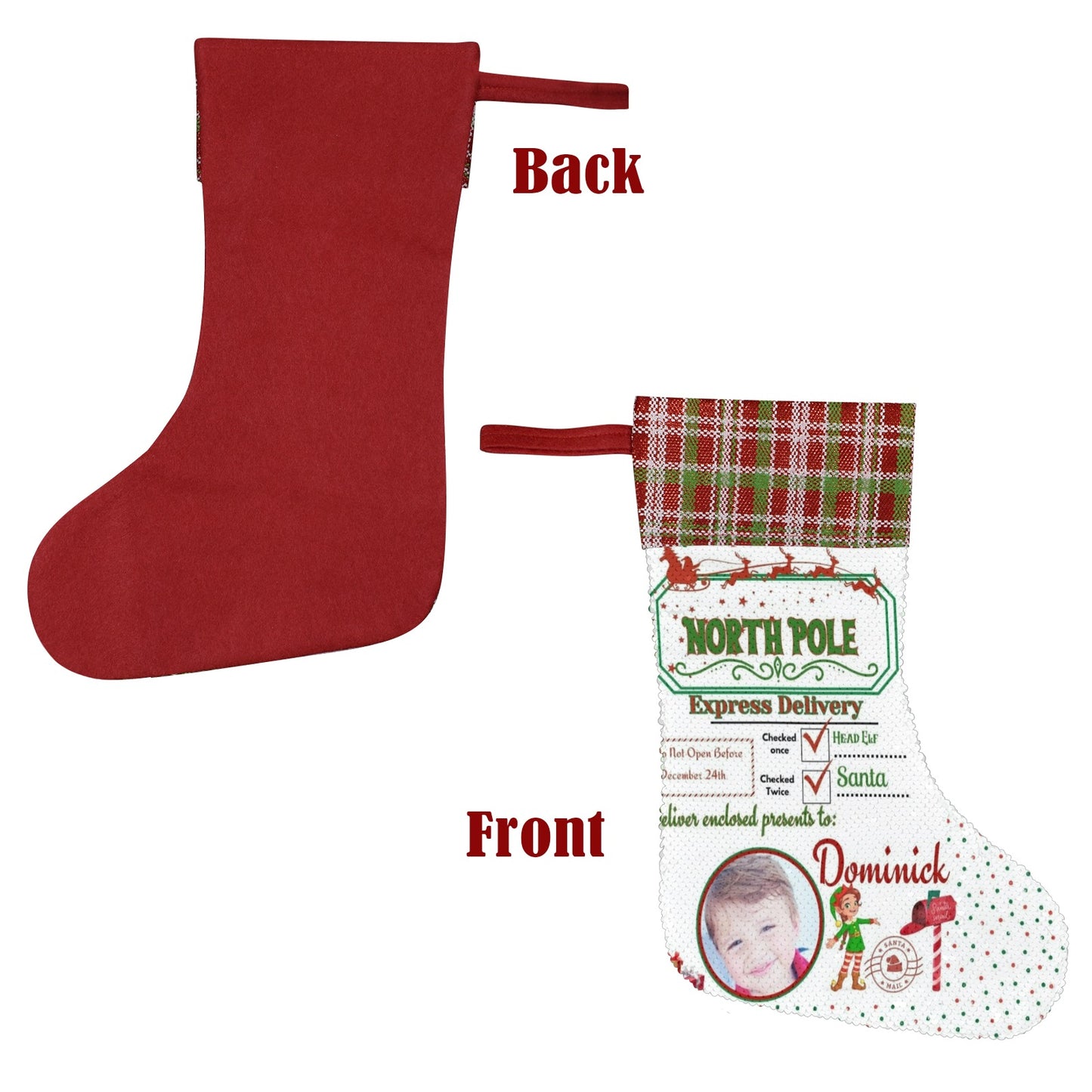 custom Christmas stocking Sequin trim