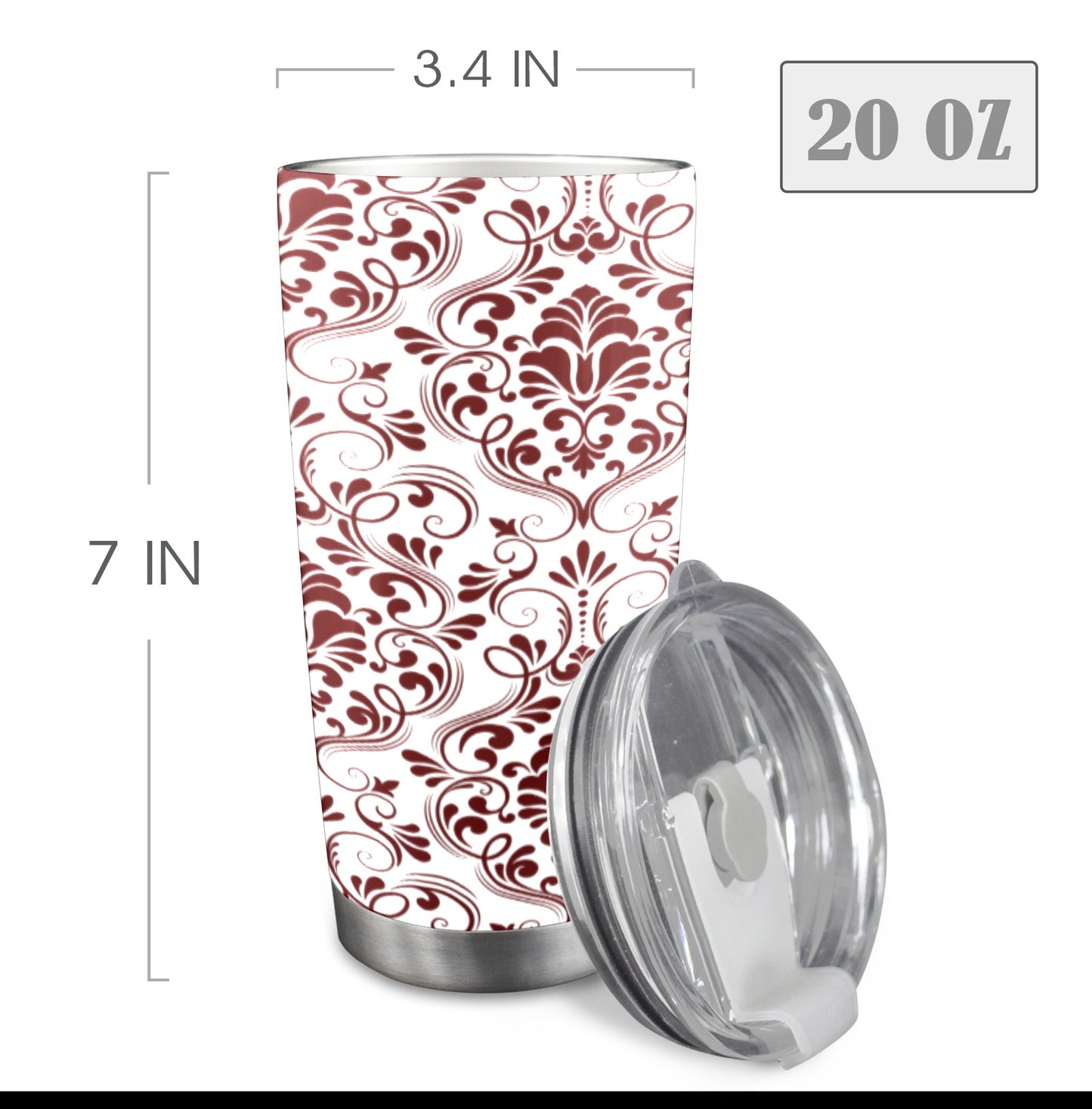 Garnet-maroon seamless-DamaskPattern 20oz Mobile Tumbler with Clear Slide Lid