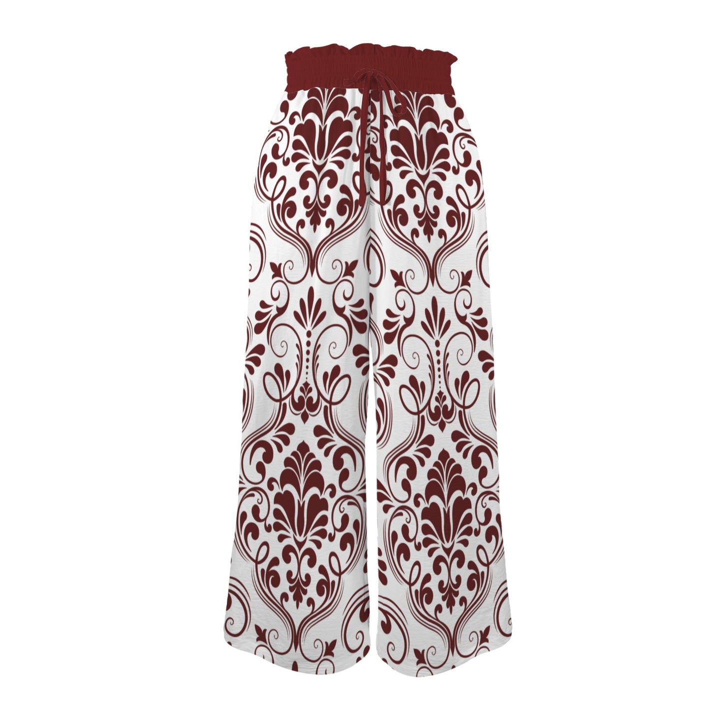 garnet damask elastic waist w/pockets womens pants Elastic Waist Tether Pockets Wide Leg Pants
