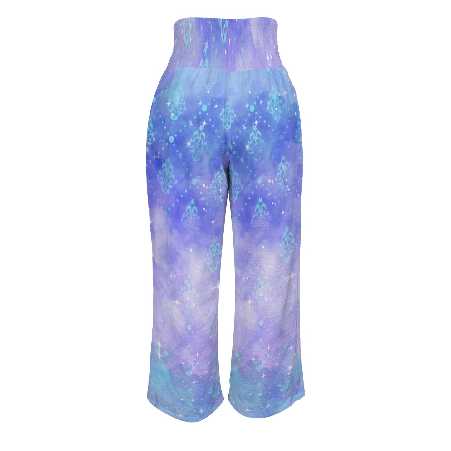 MoonlightSerenade wide leg elastic waist womens pants Elastic High Waist Pocket Wide Leg Pants