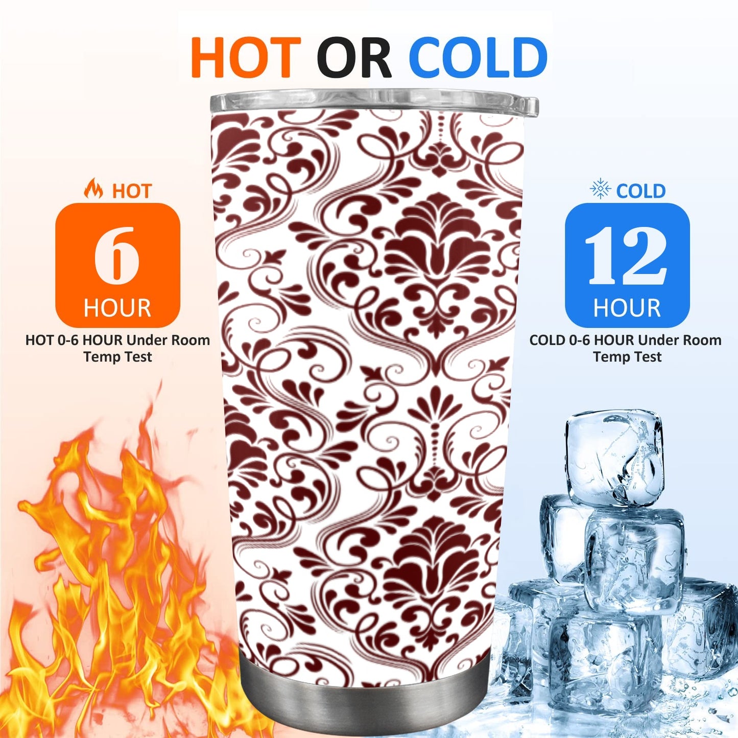 Garnet-maroon seamless-DamaskPattern 20oz Mobile Tumbler with Clear Slide Lid