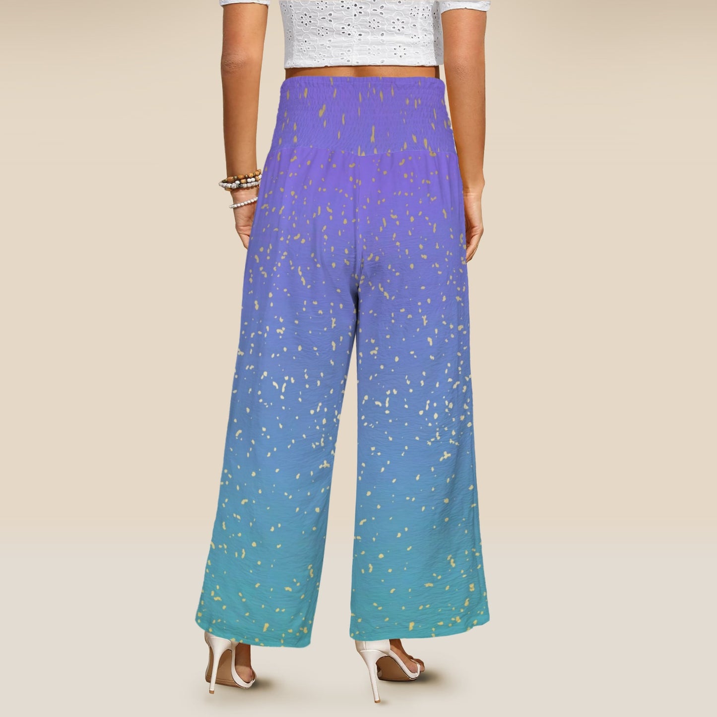 purple-blue gradient womens wide leg elastic waist pants Elastic High Waist Pocket Wide Leg Pants