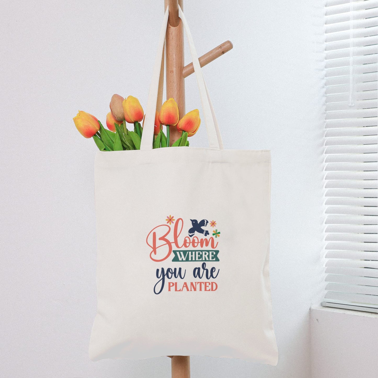 Flowers Bloom where you a re planted canvas bag Cotton Tote Bag (One Side Printing)