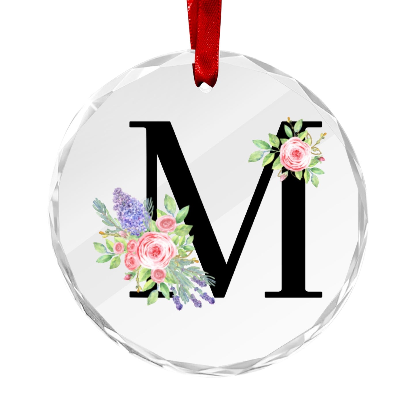 Monogram ornament "M" Round Crystal Glass Ornament-New