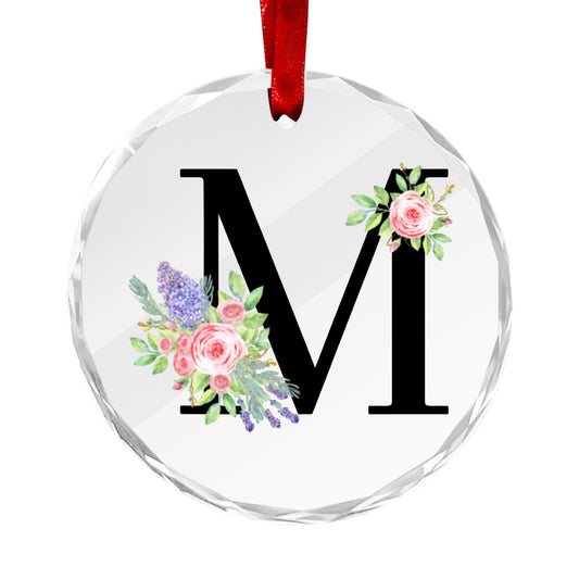 Monogram ornament "M" Round Crystal Glass Ornament-New